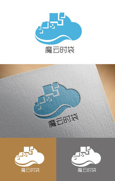 蓝色创意魔云时袋logo