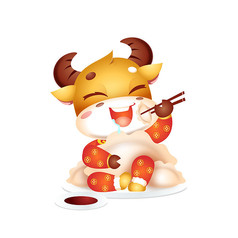 金牛吃饺子卡通