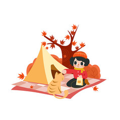 秋天枫树下户外露营插画