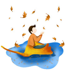 原创乘坐在枫叶于水面漂浮的男子