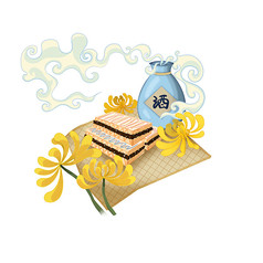 重阳节菊花和酒和糕点组合