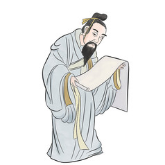 儒家文化古风水墨看卷轴看书动作
