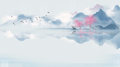中国风山水墨画山水与鹿节气插画背景