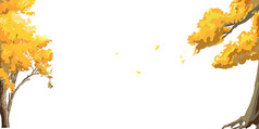 写实金黄色树木秋天手绘插画元素