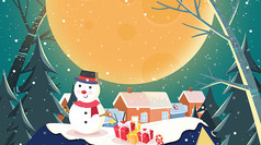 夜晚圣诞节与雪人插画