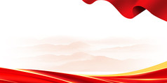 云海山峦红色飘带创意大气海报背景
