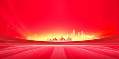 光芒照射城市建筑红色背景