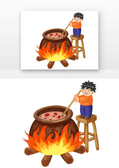 腊八做腊八粥的人卡通自媒体免抠元素