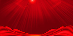 太阳光束红绸飘带红色背景