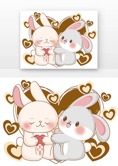 情人节巧克力爱心兔子情侣卡通元素