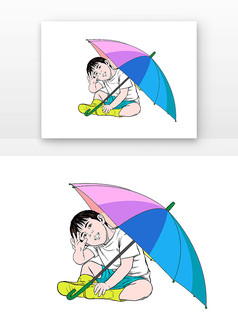 雨水打伞的儿童