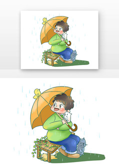 打伞的儿童雨水