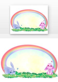 卡通动物标题框3小兔子彩虹边框