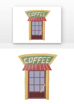 卡通手绘咖啡店建筑房屋元素