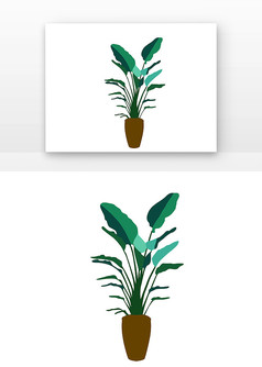 手绘卡通植物盆栽绿色元素