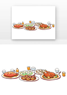 卡通手绘美食食物鱼饺子鸡免抠元素