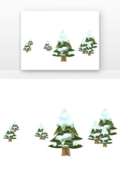 手绘卡通被雪覆盖的松树植物元素免抠