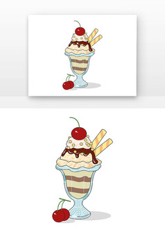 樱桃冰淇淋矢量立夏夏天冰淇淋
