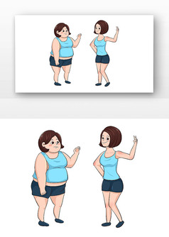 世界减肥日蓝衣女孩胖瘦对比