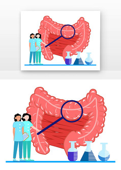 放大镜观察世界肠道健康日矢量医生看肠胃