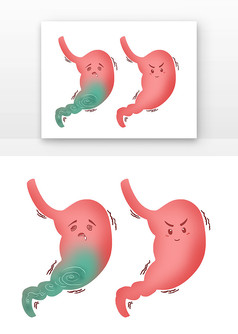 胃痛卡通插图对比