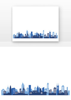 蓝色城市高楼景观剪影元素
