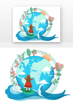 环保日人物环保地球卡通元素