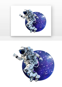 蓝色写实宇航员漫游在太空插画元素