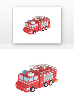 3D立体卡通消防车元素