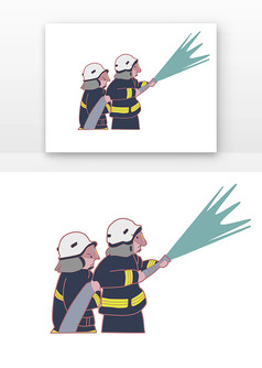 卡通手绘消防队员拿水枪灭火