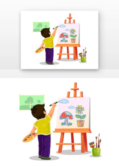 儿童在画架前画画