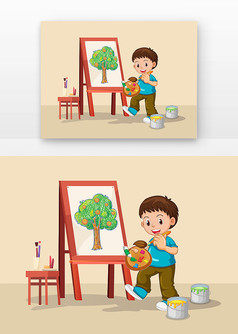 儿童在画架画画