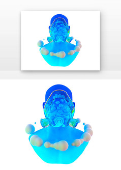 酸性风格人物雕像蓝色c4d元素