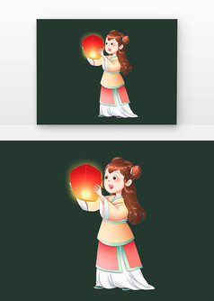中元节古风女孩放孔明灯传统节日民俗习俗