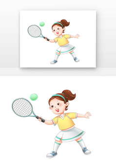 女孩运动健身体育课活动项目打网球的人物