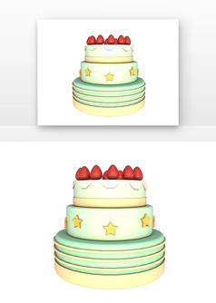 C4D蓝色卡通草莓生日蛋糕3D元素