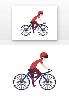 红衣男人骑自行车插画元素