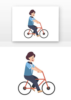 骑自行车插画元素