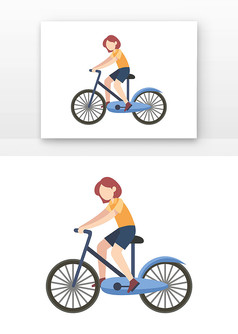 黄衣女人骑自行车插画元素