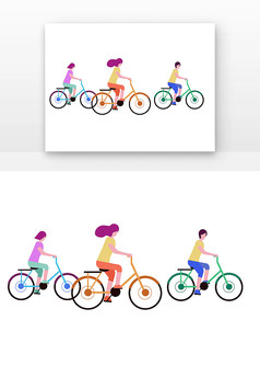 世界骑行日矢量骑自行的人三人出行青年骑车