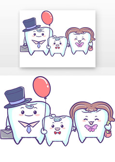 卡通一家人牙齿爱牙日