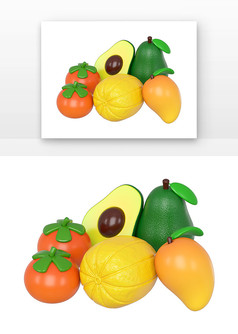 C4D蔬菜水果芒果牛油果甜瓜柿子
