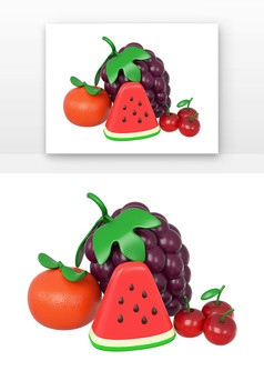 C4D蔬菜水果西瓜葡萄圣女果