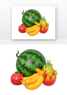 C4D蔬菜水果西瓜香蕉火龙果石榴