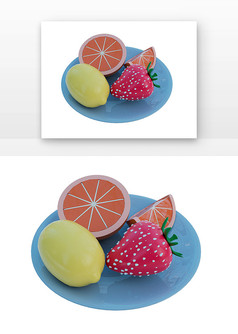 香甜可口西柚草莓果盘3D元素