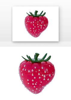 新鲜草莓饱满多汁水果3D元素