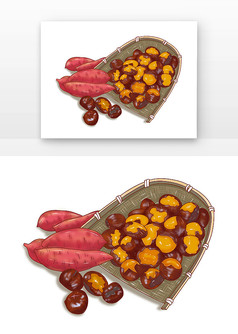 暖色红薯板栗秋分特产元素
