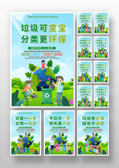 环保卡通风垃圾分类宣传系列套图海报