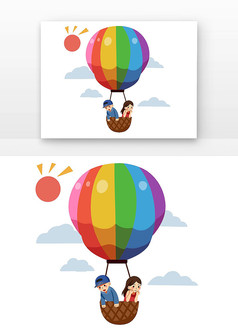 可爱卡通儿童坐热气球