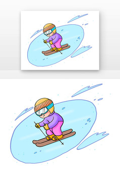 原创手绘冬天滑雪儿童元素